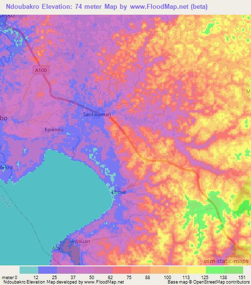 Ndoubakro,Ivory Coast Elevation Map