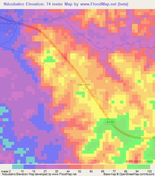 Ndoubakro,Ivory Coast Elevation Map