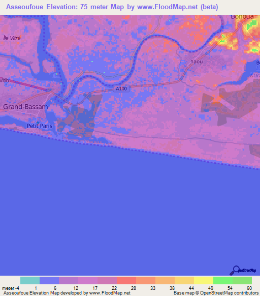 Asseoufoue,Ivory Coast Elevation Map