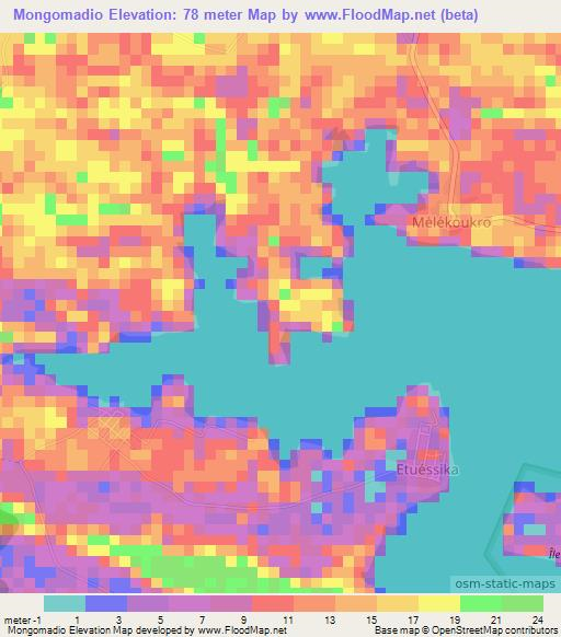 Mongomadio,Ivory Coast Elevation Map