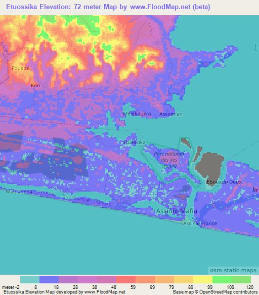 Etuossika,Ivory Coast Elevation Map