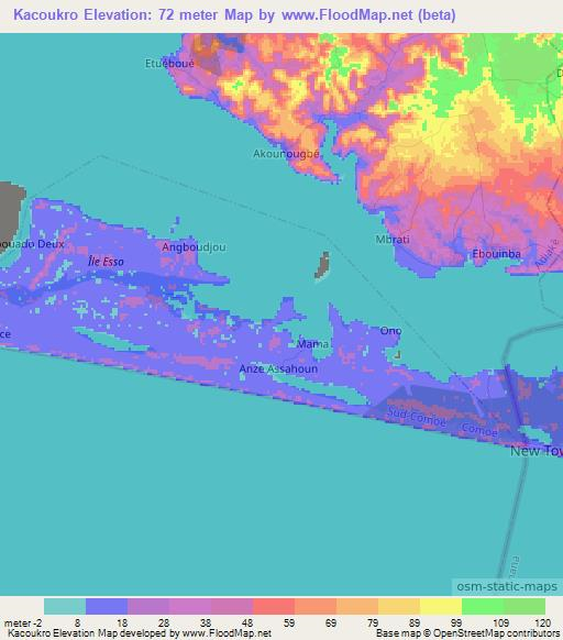 Kacoukro,Ivory Coast Elevation Map