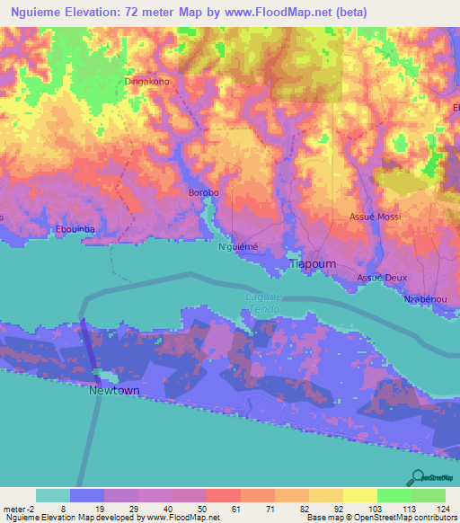 Nguieme,Ivory Coast Elevation Map