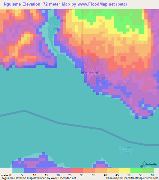 Nguieme,Ivory Coast Elevation Map