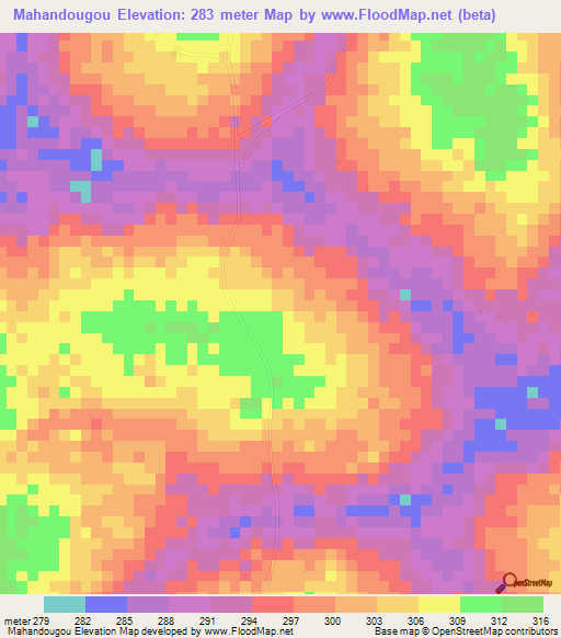Mahandougou,Ivory Coast Elevation Map