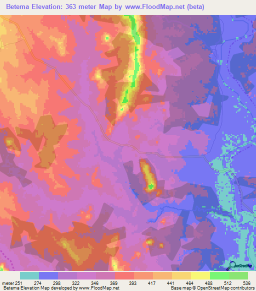 Betema,Ivory Coast Elevation Map