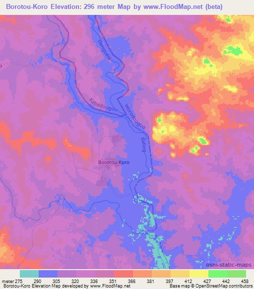 Borotou-Koro,Ivory Coast Elevation Map