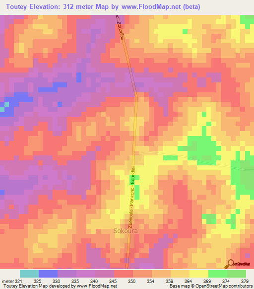 Toutey,Ivory Coast Elevation Map