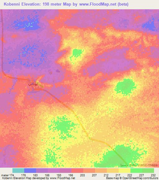 Kobenni,Mauritania Elevation Map