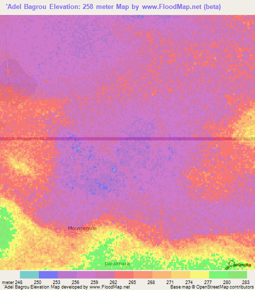 'Adel Bagrou,Mauritania Elevation Map