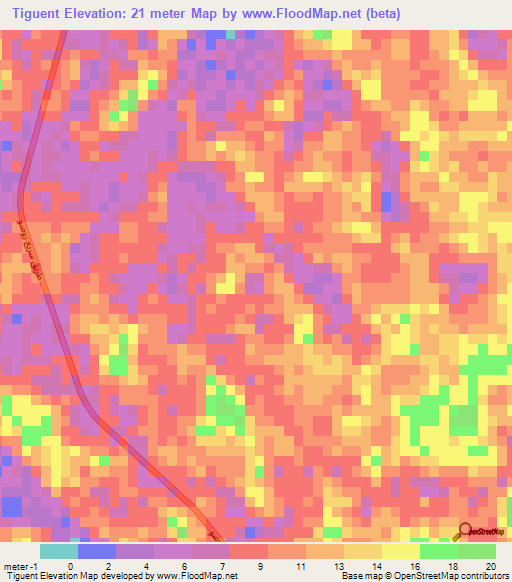 Tiguent,Mauritania Elevation Map