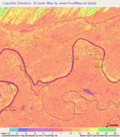 Leqceiba,Mauritania Elevation Map