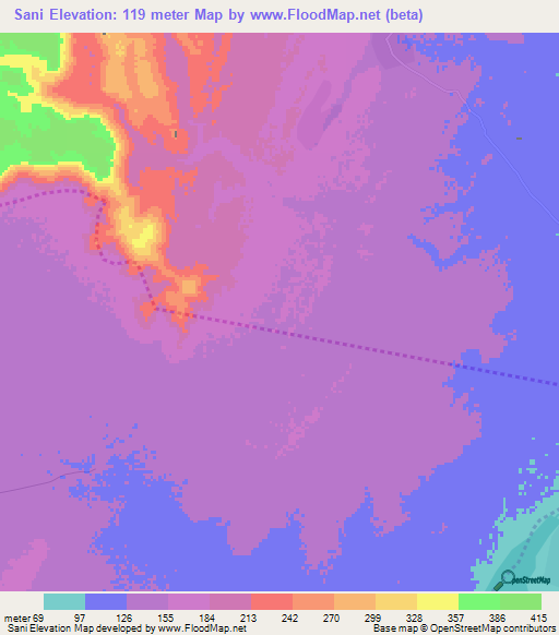 Sani,Mauritania Elevation Map