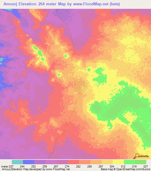 Amourj,Mauritania Elevation Map