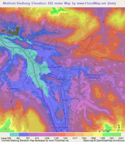 Muhlreit-Siedlung,Austria Elevation Map