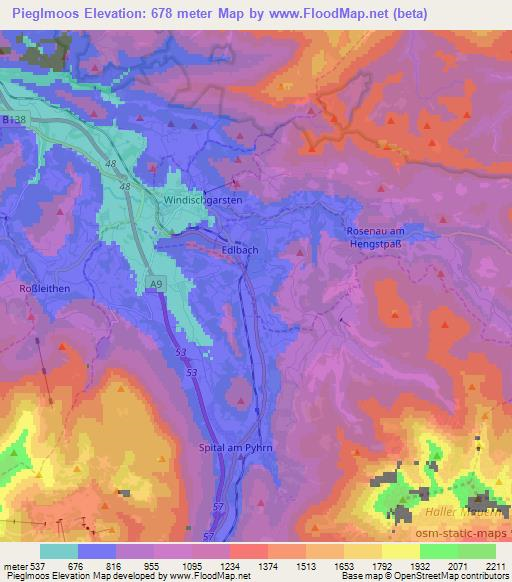 Pieglmoos,Austria Elevation Map