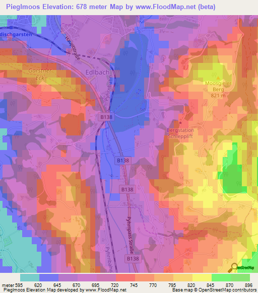 Pieglmoos,Austria Elevation Map