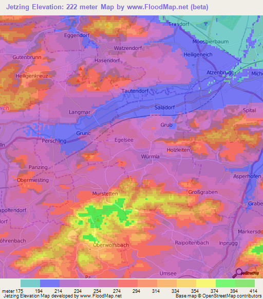 Jetzing,Austria Elevation Map