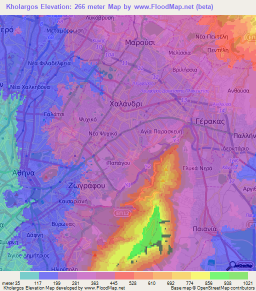 Kholargos,Greece Elevation Map