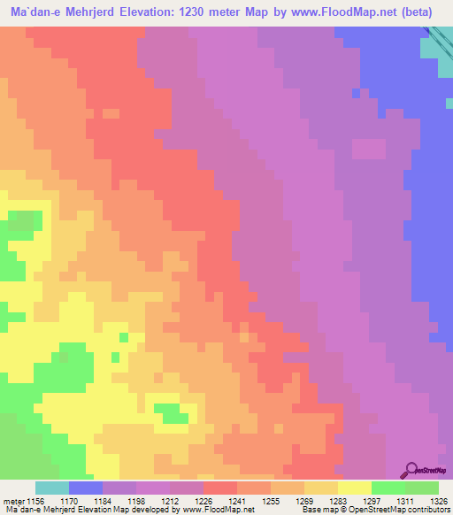 Ma`dan-e Mehrjerd,Iran Elevation Map