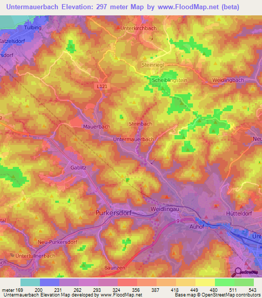 Untermauerbach,Austria Elevation Map
