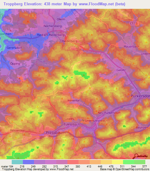 Troppberg,Austria Elevation Map