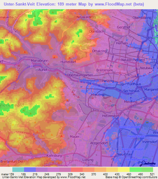 Unter-Sankt-Veit,Austria Elevation Map