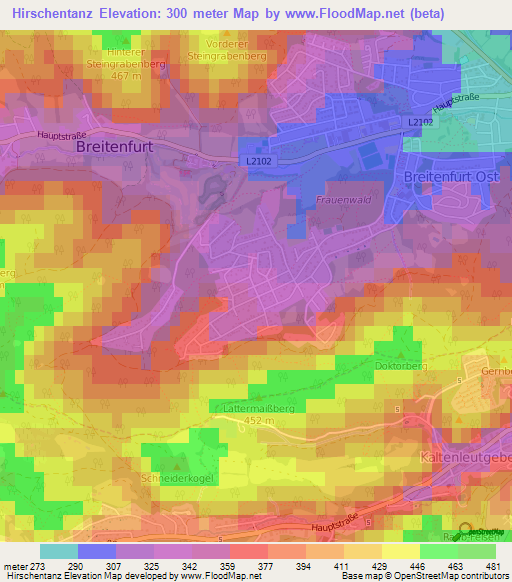 Hirschentanz,Austria Elevation Map