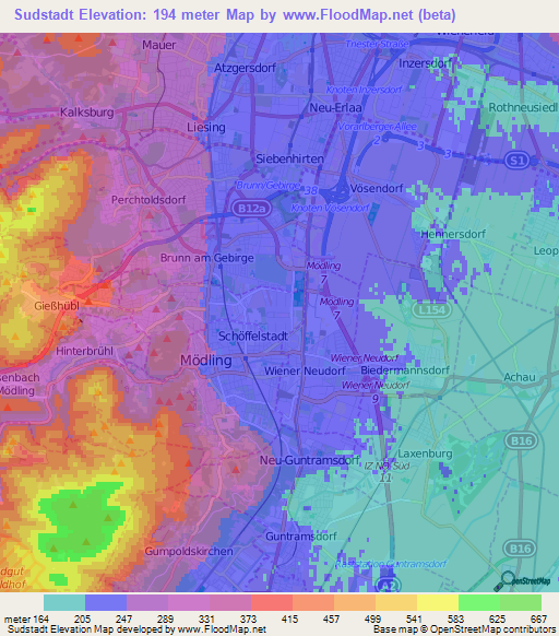 Sudstadt,Austria Elevation Map