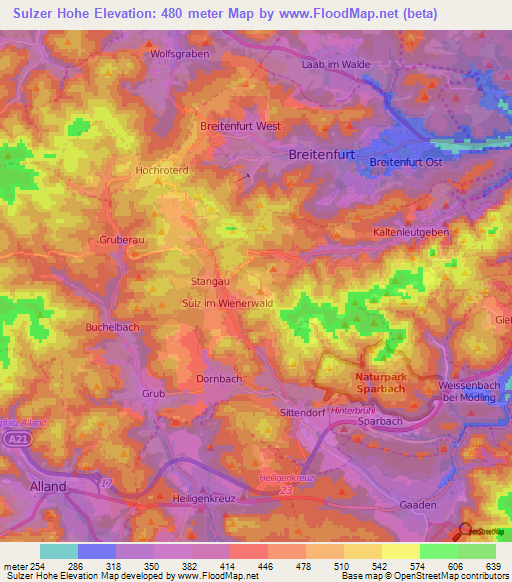 Sulzer Hohe,Austria Elevation Map