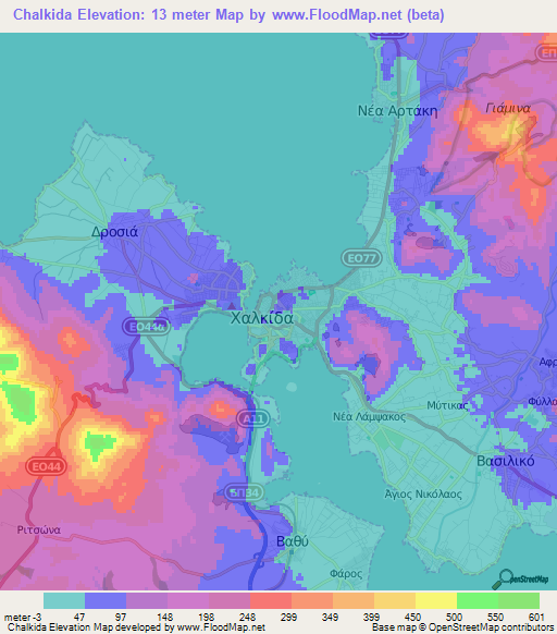 Chalkida,Greece Elevation Map