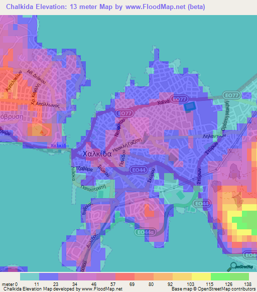 Chalkida,Greece Elevation Map