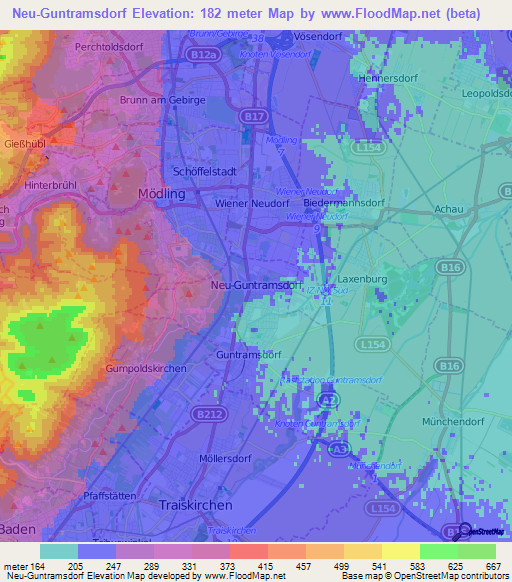 Neu-Guntramsdorf,Austria Elevation Map