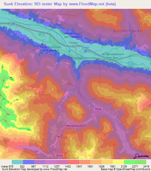Sunk,Austria Elevation Map