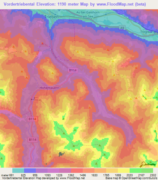 Vordertriebental,Austria Elevation Map