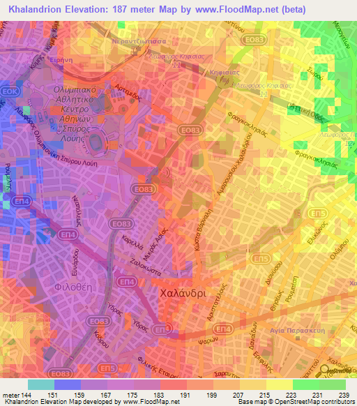 Khalandrion,Greece Elevation Map