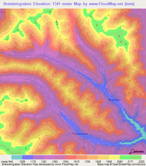 Bretsteingraben,Austria Elevation Map