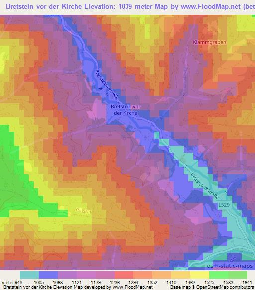 Bretstein vor der Kirche,Austria Elevation Map