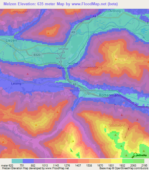 Melzen,Austria Elevation Map