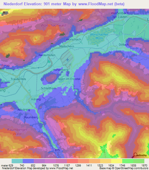Niederdorf,Austria Elevation Map