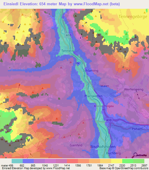 Einsiedl,Austria Elevation Map