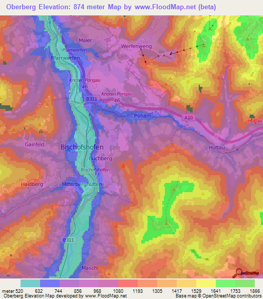 Oberberg,Austria Elevation Map