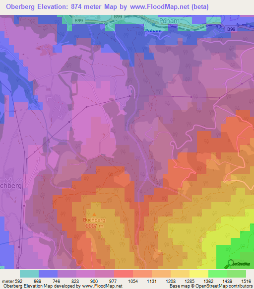 Oberberg,Austria Elevation Map