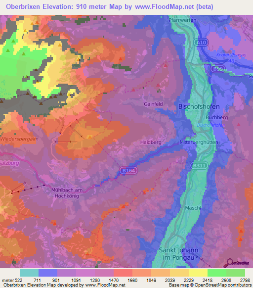 Oberbrixen,Austria Elevation Map