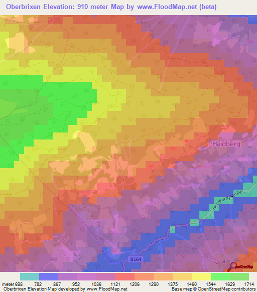Oberbrixen,Austria Elevation Map