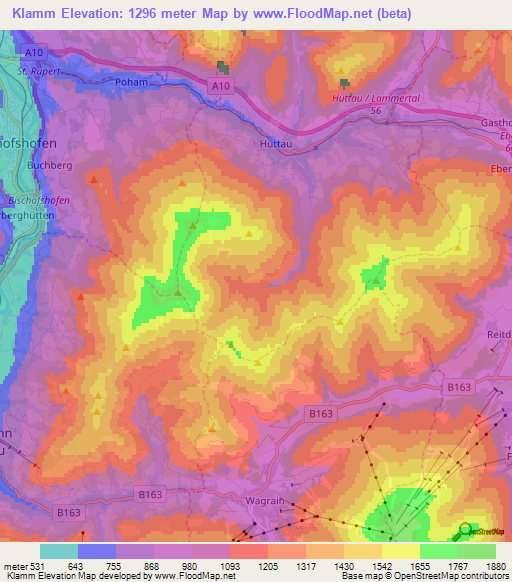 Klamm,Austria Elevation Map