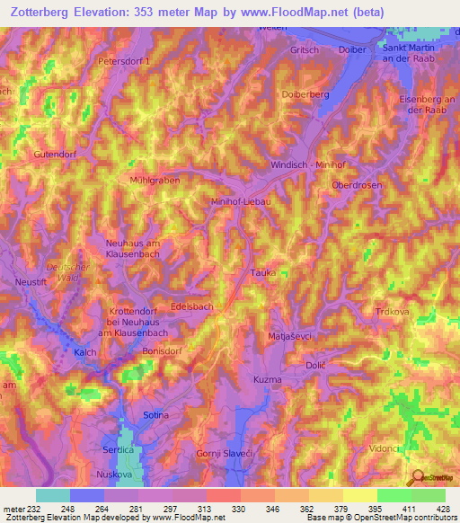 Zotterberg,Austria Elevation Map