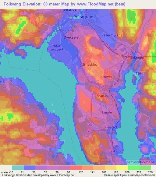 Folkvang,Norway Elevation Map