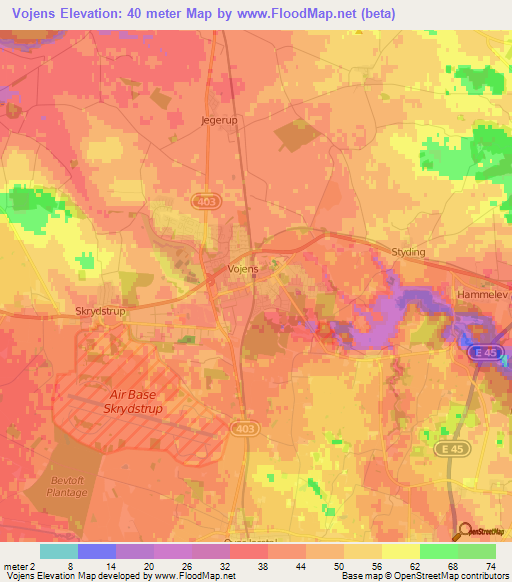 Vojens,Denmark Elevation Map