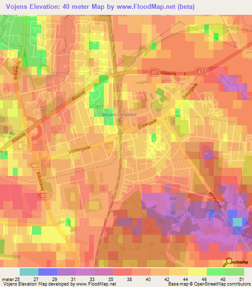 Vojens,Denmark Elevation Map